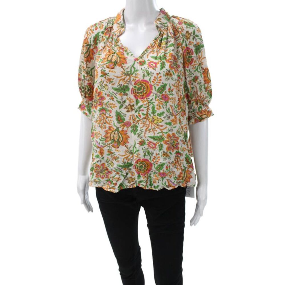 Nicole Miller Womens Floral V Neck Rayon Short Sleeve Blouse Size M